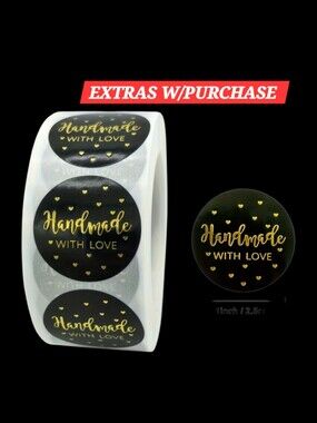 500ct. "Handmade With Love" Gold Script Round Stickers Bonus 3 Polymailers